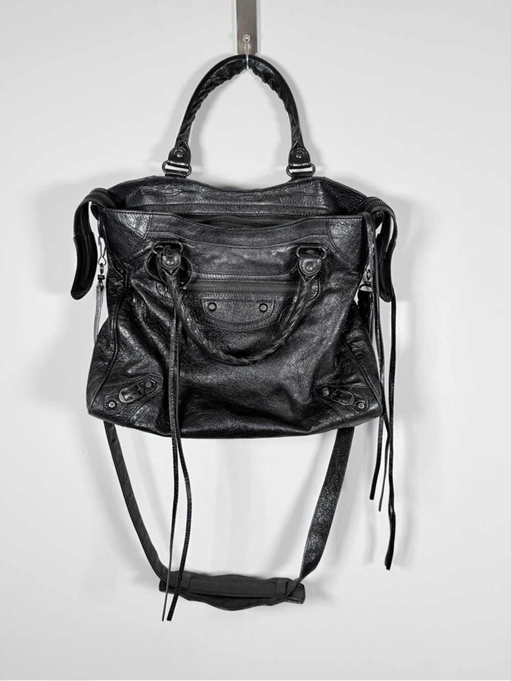 Balenciaga Classic Velo Black Leather Bag Aged Brass Moto Crossbody